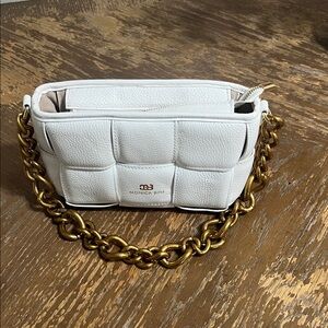 White Quilted Shoulder Bag with Gold Chain